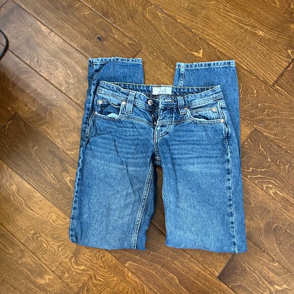 Free People Size 24 Straight Leg 3 Button Fly Medium Wash Jeans - Picture 6 of 6